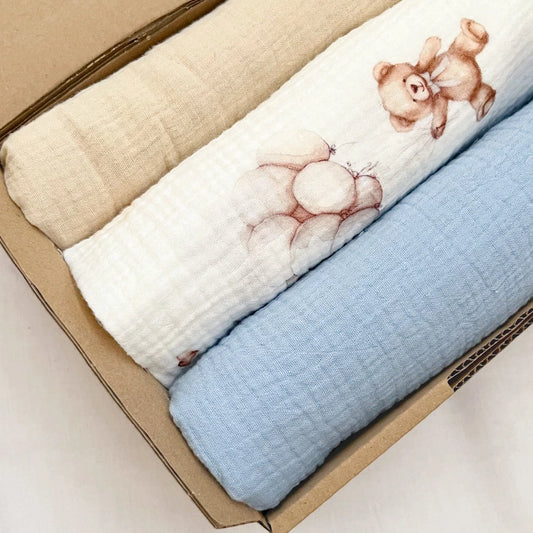 Set Mussola Bear celeste