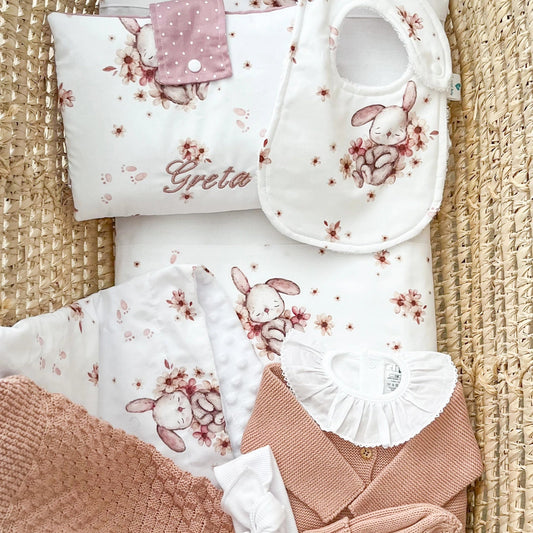 Bavaglino neonato in cotone Flower bunny