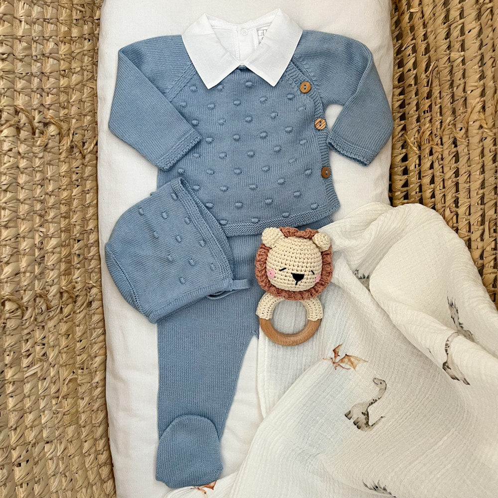 Completino neonato pompon con cuffietta