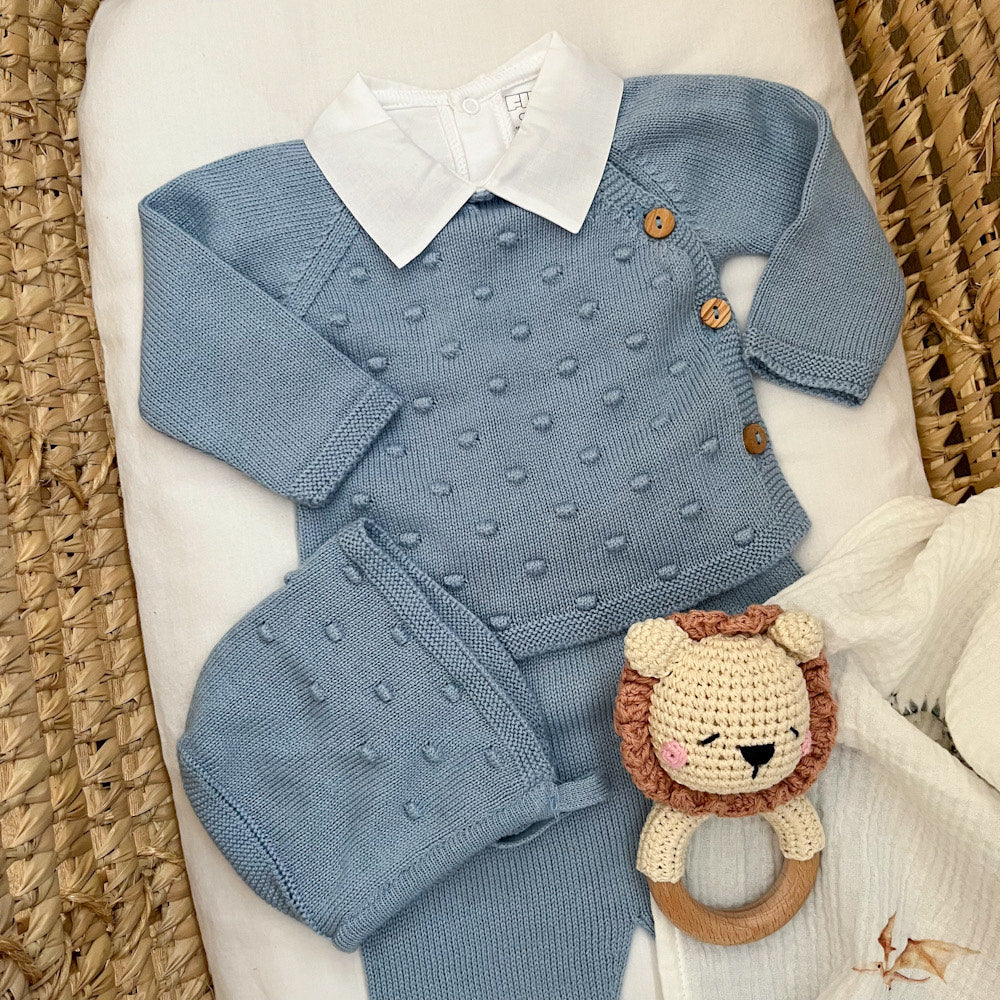 Completino neonato pompon con cuffietta