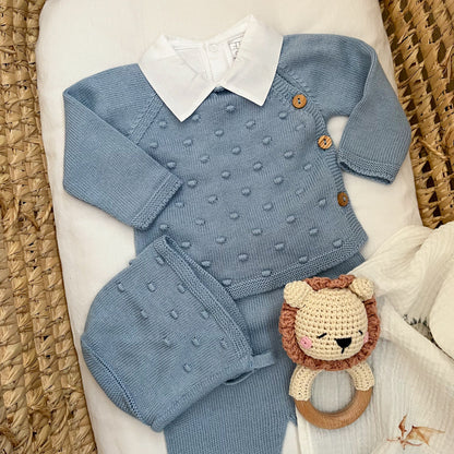 Completino neonato pompon con cuffietta