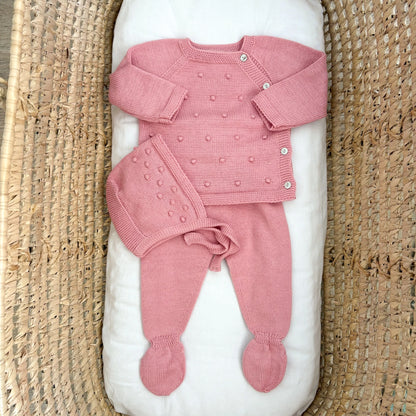 Completino neonato pompon con cuffietta