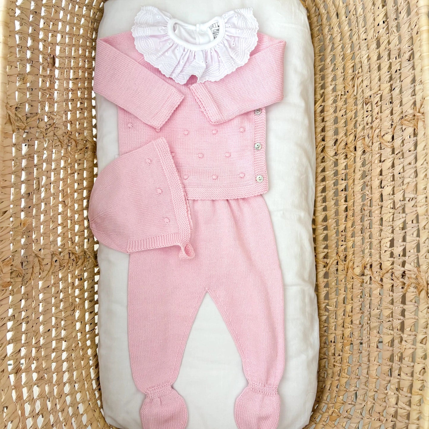 Completino neonato pompon con cuffietta