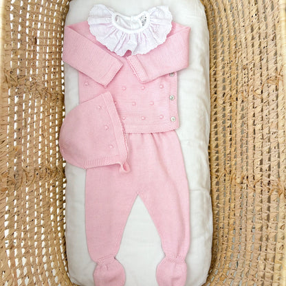 Completino neonato pompon con cuffietta