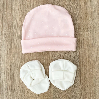 Set nascita cappello e scarpine in cotone