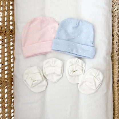 Set nascita cappello e scarpine in cotone