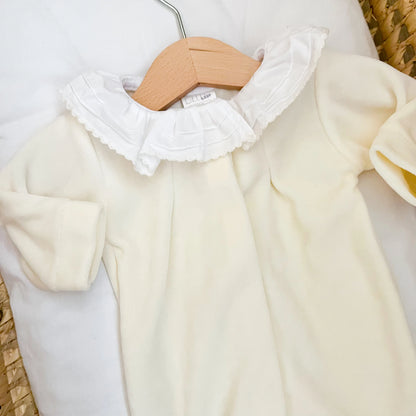 Tutina neonato in ciniglia scollo voulant