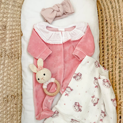 Tutina neonato in ciniglia scollo voulant
