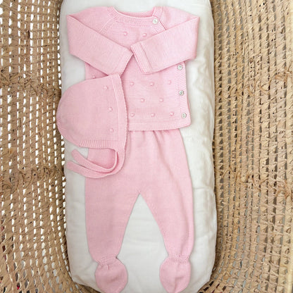 Completino neonato pompon con cuffietta