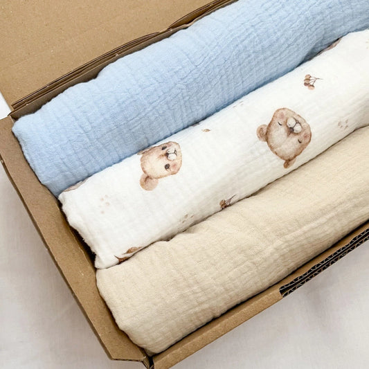 Set Mussola Bear celeste